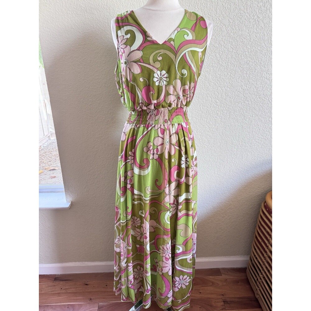 Kate & Lily Maxi Dress Floral Mesh Mocked Waist Size 12 Lined Boho Fairy Cozy